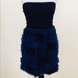 BCBGMAXAZRIA strapless navy flower petal dress